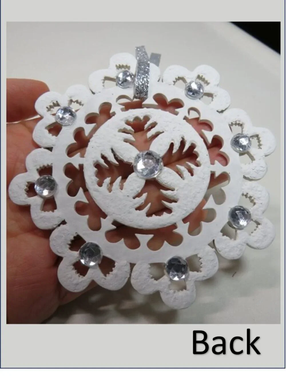 White Wood Winter Ornaments Lot 9 Polar Bear Birds Snowflake Rhinestone